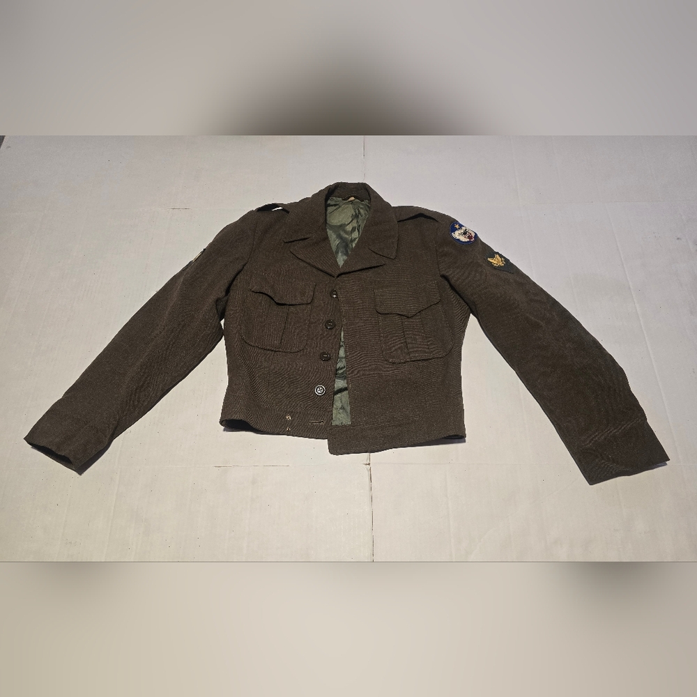 Vintage Army Jacket Mens 36 L Virgin Wool Button Up Short USA ODM 1950 Officer
